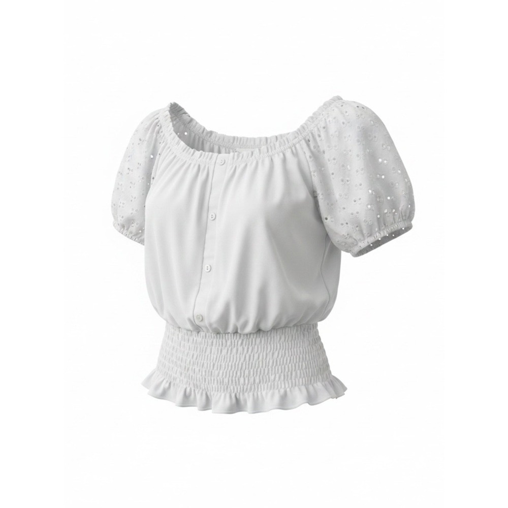 Ivy Ridge size Small White Puff‎ Sleeve Smocked Waist Top
